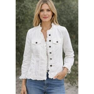 Sandro Cotton Button Up Ruffled Collar Cropped Jacket White Size Small